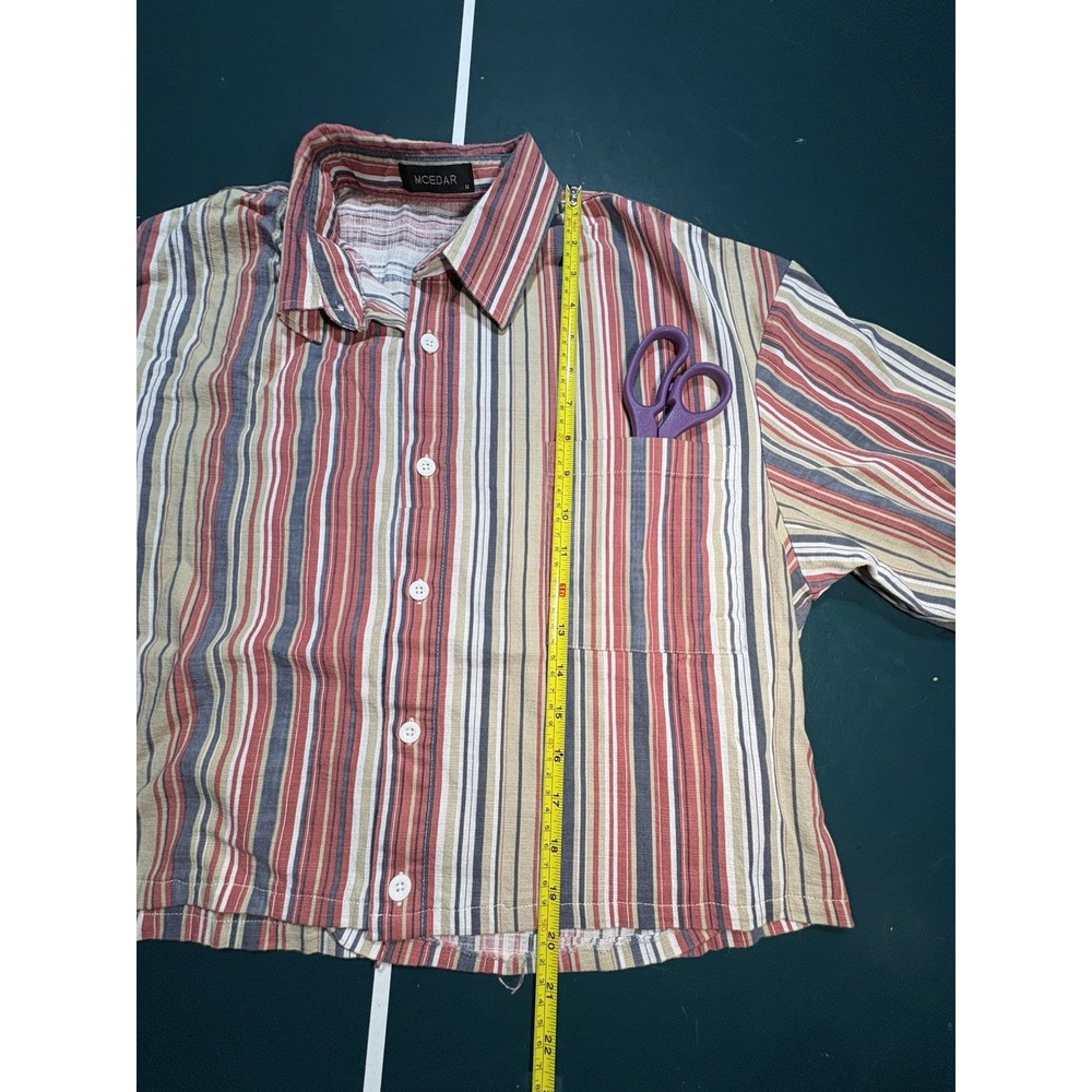 Striped Cropped Button Up Shirt Women's Medium Preppy Long Sleeve‎ Retro Casual - Picture 6 of 7